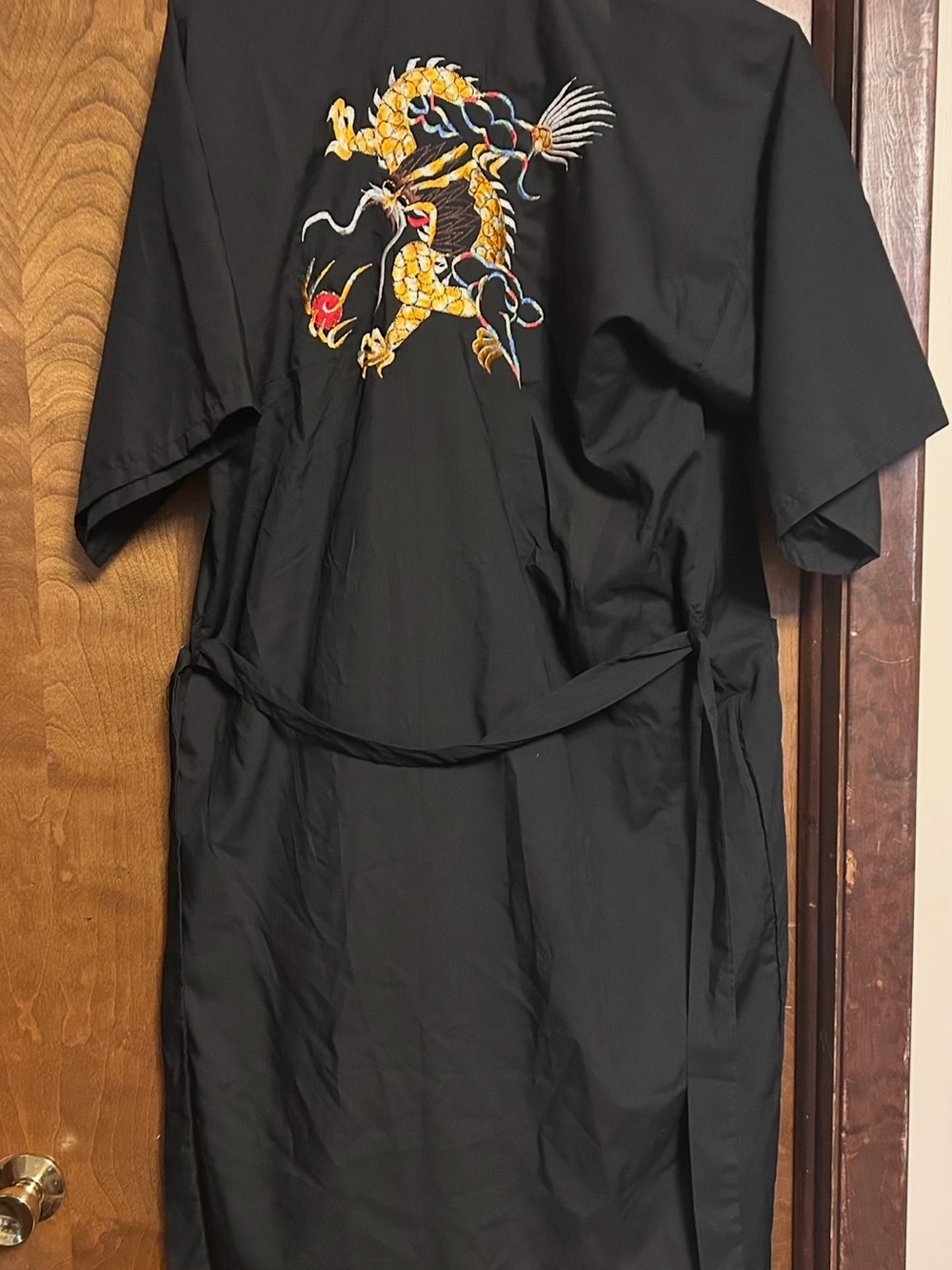 Black Men's Dragon Embroidered Short-Sleeve Shirt